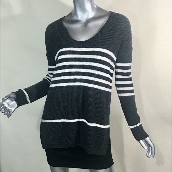 GAP Small Women's Dark Grey, White Striped Scoop Neck Tunic Sweater Wool Blend - Picture 15 of 16